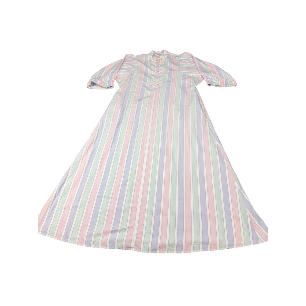 Christian Dior‎ Loungewear Vintage Cotton Striped Nightgown Pink Green Petite